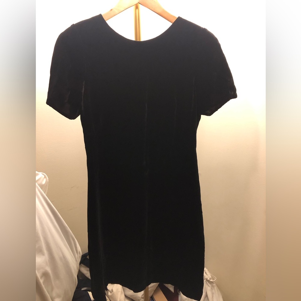 Theory Black Velvet Short Sleeve Dress
